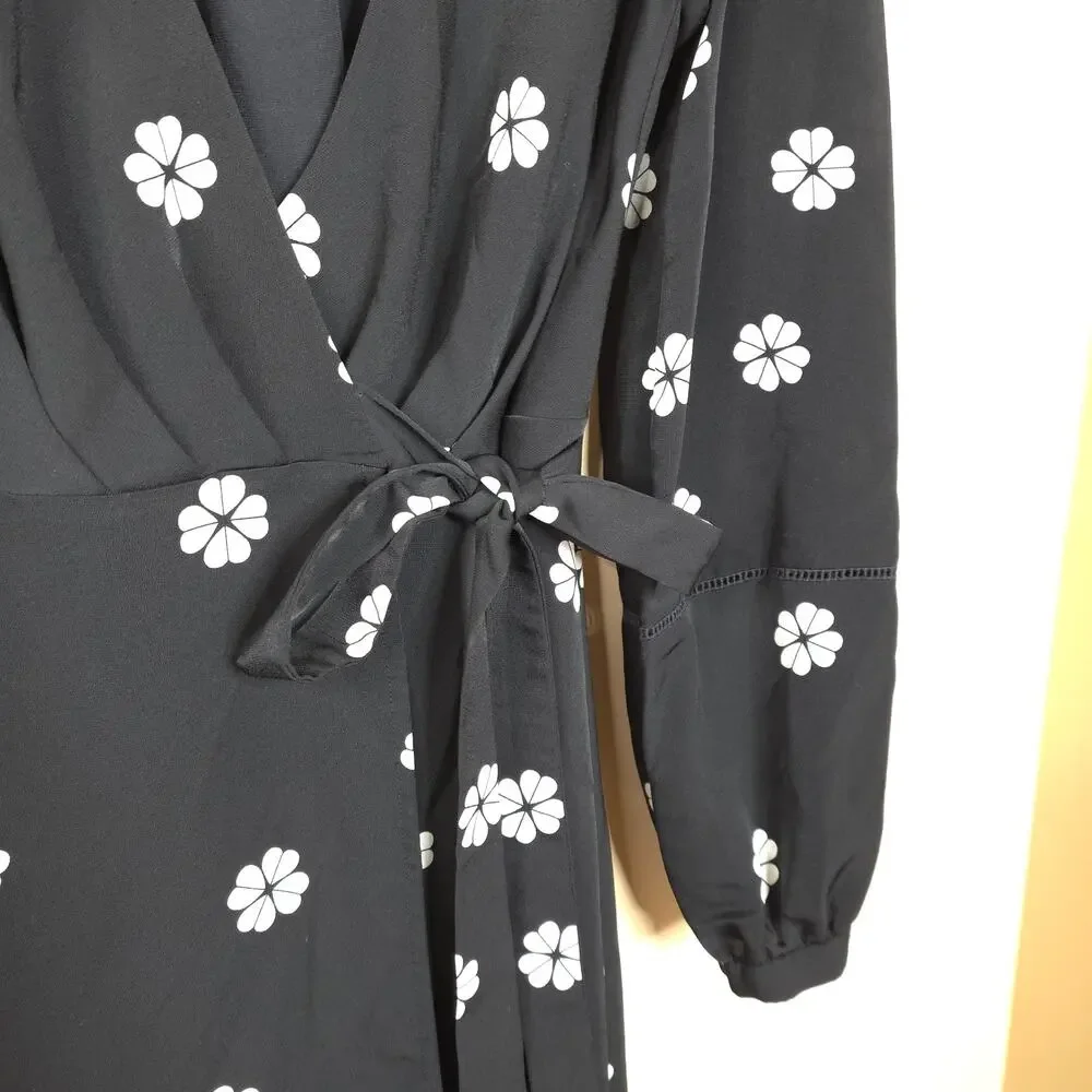 Kate Spade Long Sleeve Spade Clover Wrap Dress in Black Size 12